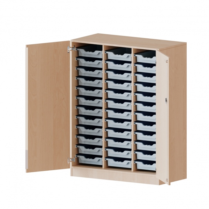 ErgoTray Schrank, 3reihig, 3,5 OH, zweitürig, mit 36 flachen Boxen, B/H/T 104,5x136x50cm 